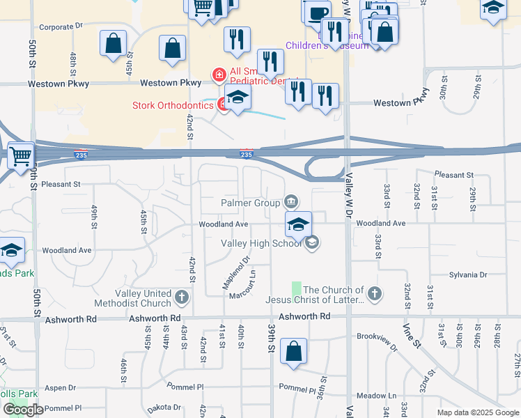 map of restaurants, bars, coffee shops, grocery stores, and more near in West Des Moines