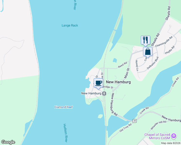 map of restaurants, bars, coffee shops, grocery stores, and more near 1 Water Street in Wappingers Falls