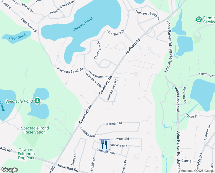 map of restaurants, bars, coffee shops, grocery stores, and more near 435 Sandwich Road in Falmouth