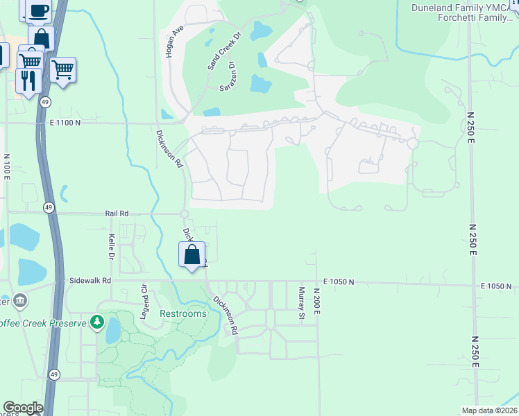 map of restaurants, bars, coffee shops, grocery stores, and more near 1999 Bramble Trce in Chesterton