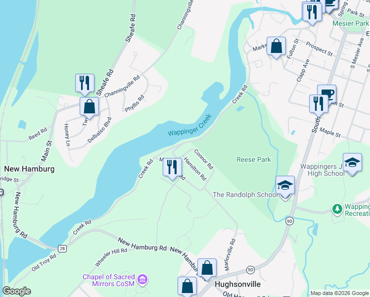 map of restaurants, bars, coffee shops, grocery stores, and more near 15 Hamilton Road in Wappingers Falls