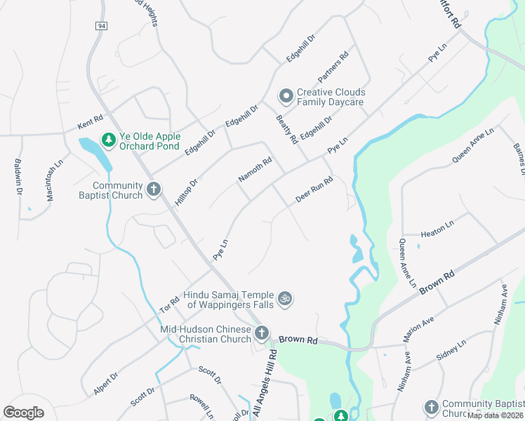 map of restaurants, bars, coffee shops, grocery stores, and more near 30 Pye Lane in Wappingers Falls