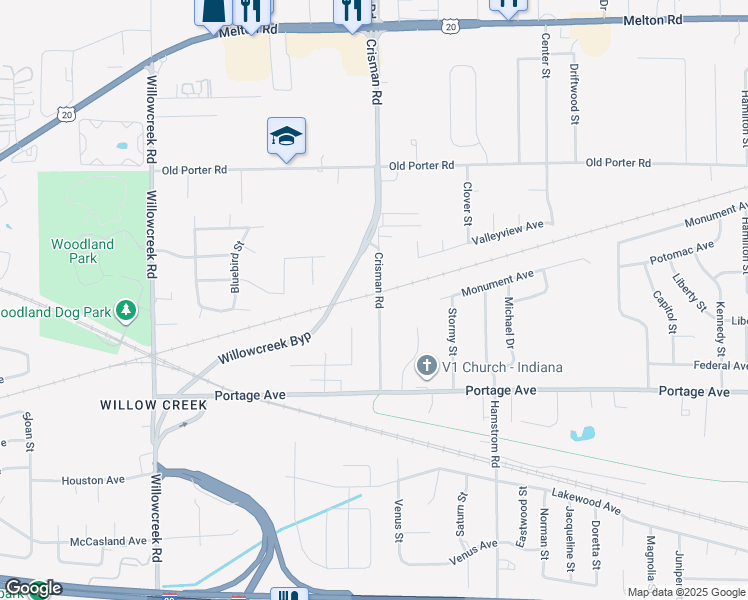 map of restaurants, bars, coffee shops, grocery stores, and more near 2109 Crisman Road in Portage