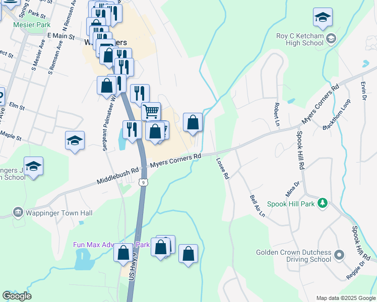 map of restaurants, bars, coffee shops, grocery stores, and more near 6-20 Marshall Road in Wappingers Falls