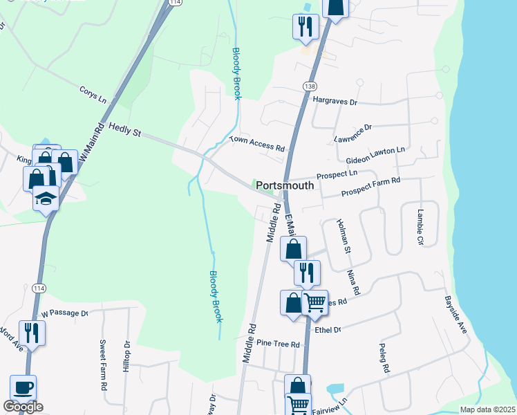 map of restaurants, bars, coffee shops, grocery stores, and more near 10 Hedly Street in Portsmouth