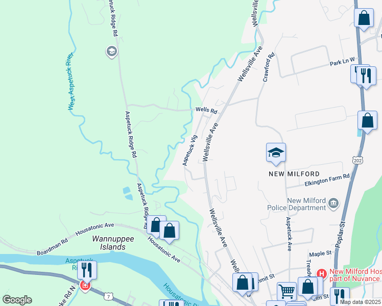 map of restaurants, bars, coffee shops, grocery stores, and more near 26 Aspetuck Village in New Milford