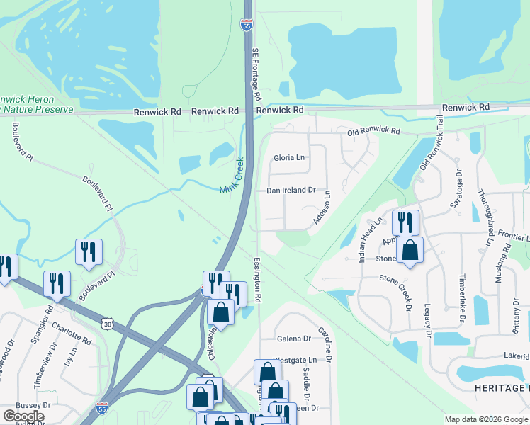 map of restaurants, bars, coffee shops, grocery stores, and more near 18 Dan Ireland Drive in Plainfield