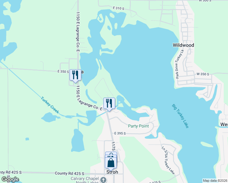 map of restaurants, bars, coffee shops, grocery stores, and more near 3655 South 1185 East in LaGrange