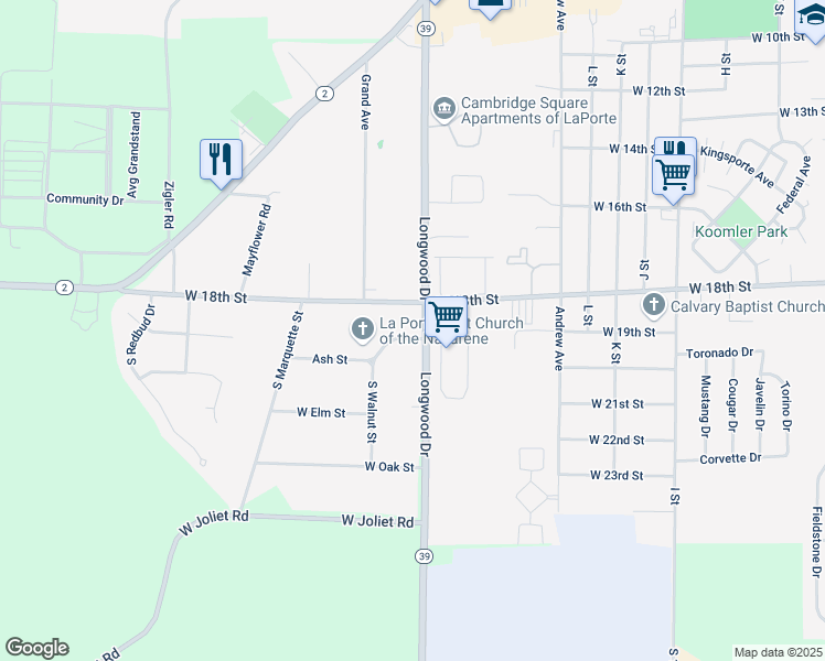 map of restaurants, bars, coffee shops, grocery stores, and more near 202 Briarwood Circle in La Porte