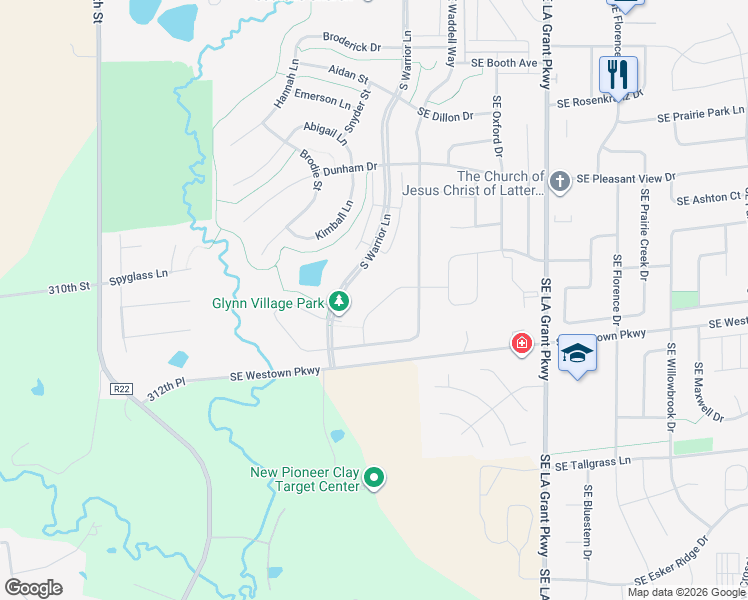 map of restaurants, bars, coffee shops, grocery stores, and more near 91 Southeast Pembrooke Lane in Waukee