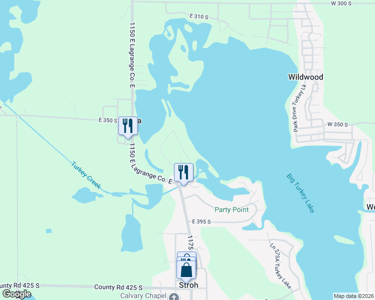 map of restaurants, bars, coffee shops, grocery stores, and more near 3655 South 1185 East in LaGrange