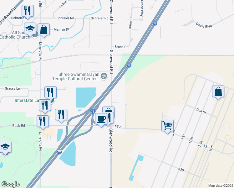 map of restaurants, bars, coffee shops, grocery stores, and more near 813 Glenwood Road in Rossford