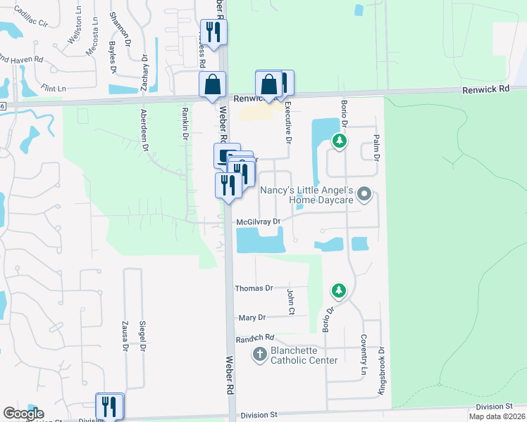 map of restaurants, bars, coffee shops, grocery stores, and more near 16143 Huron Street in Crest Hill