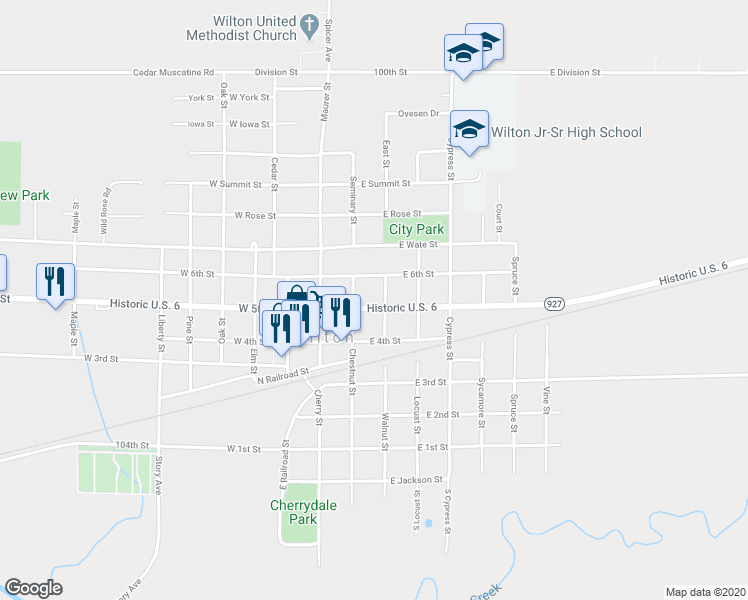 map of restaurants, bars, coffee shops, grocery stores, and more near 512 Walnut Street in Wilton