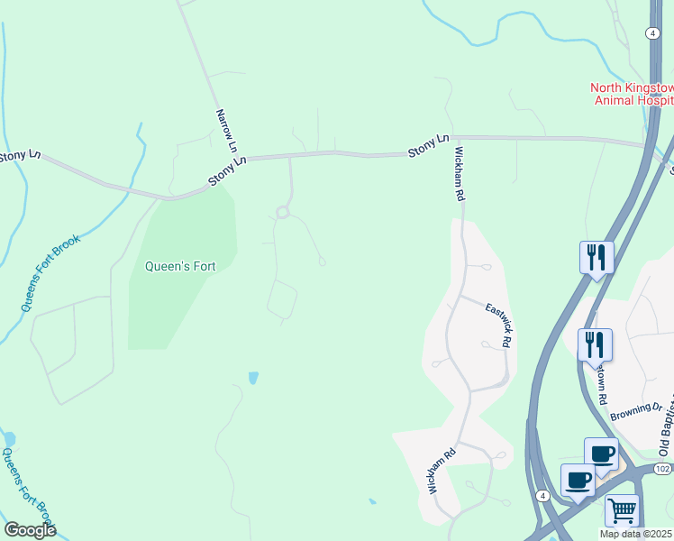 map of restaurants, bars, coffee shops, grocery stores, and more near 82 Lindsay Lane in North Kingstown