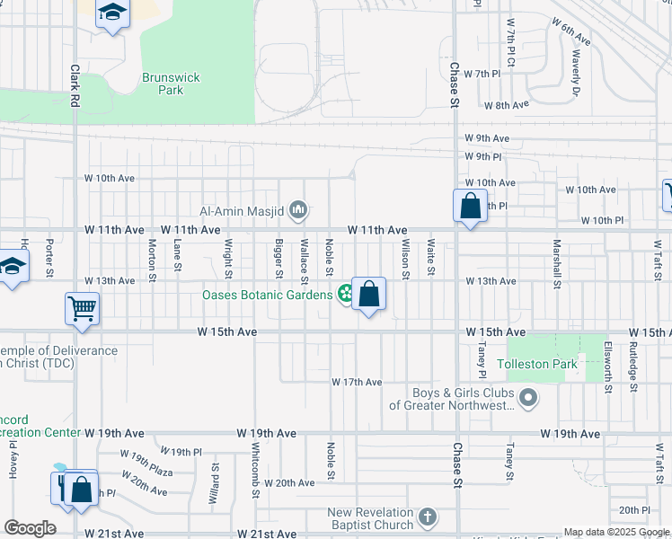 map of restaurants, bars, coffee shops, grocery stores, and more near 1142 Hendricks Street in Gary