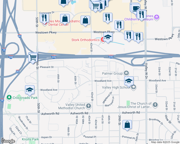 map of restaurants, bars, coffee shops, grocery stores, and more near 1340 42nd Street in West Des Moines