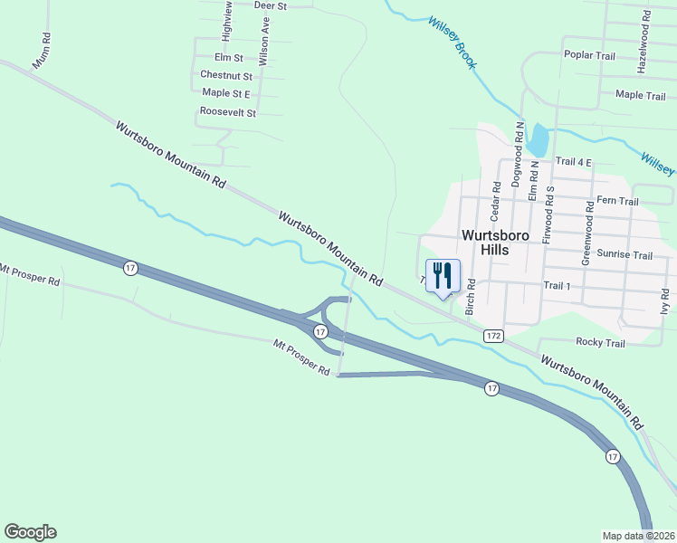 map of restaurants, bars, coffee shops, grocery stores, and more near 623 Wurtsboro Mountain Road in Wurtsboro