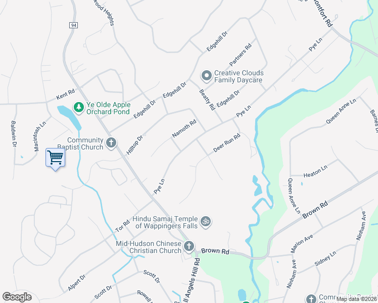 map of restaurants, bars, coffee shops, grocery stores, and more near 30 Pye Lane in Wappingers Falls