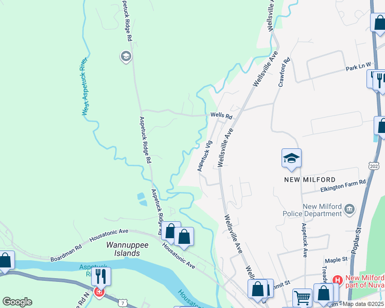 map of restaurants, bars, coffee shops, grocery stores, and more near 48 Aspetuck Village in New Milford