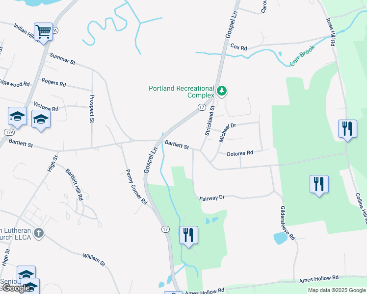 map of restaurants, bars, coffee shops, grocery stores, and more near 124 Bartlett St in Portland
