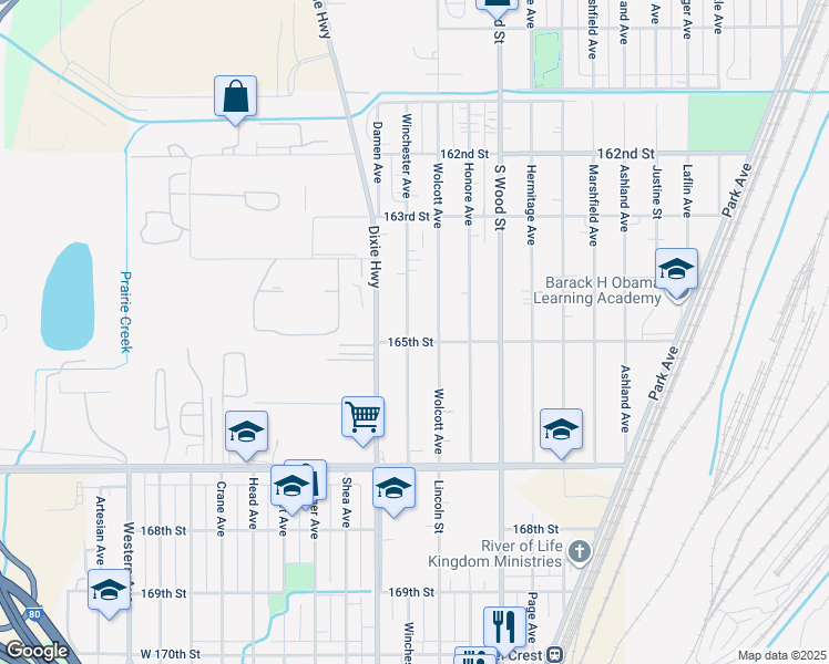 map of restaurants, bars, coffee shops, grocery stores, and more near 16457 Winchester Avenue in Markham