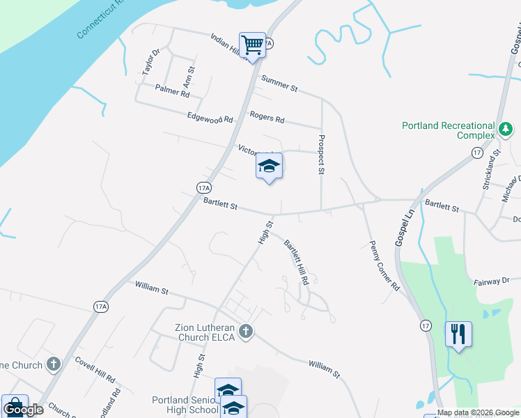 map of restaurants, bars, coffee shops, grocery stores, and more near 40 Bartlett Street in Portland