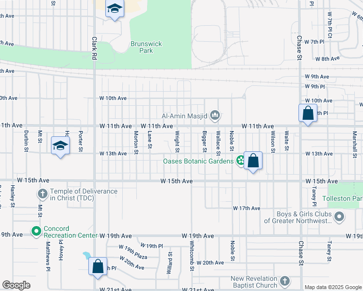 map of restaurants, bars, coffee shops, grocery stores, and more near 1144 Whitcomb Street in Gary