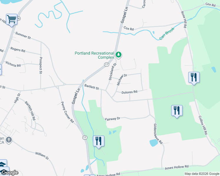 map of restaurants, bars, coffee shops, grocery stores, and more near 8 Strickland Street in Portland
