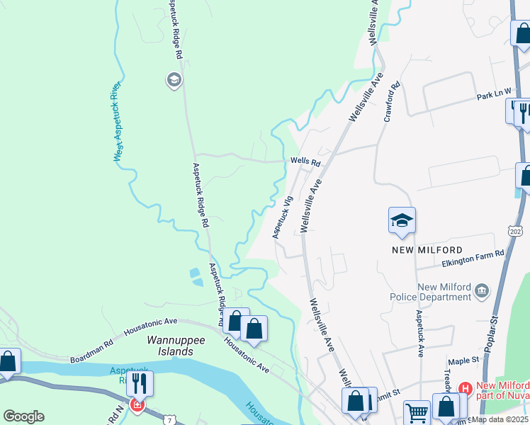 map of restaurants, bars, coffee shops, grocery stores, and more near 48 Aspetuck Village in New Milford