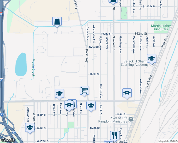map of restaurants, bars, coffee shops, grocery stores, and more near 16453 Dixie Highway in Markham