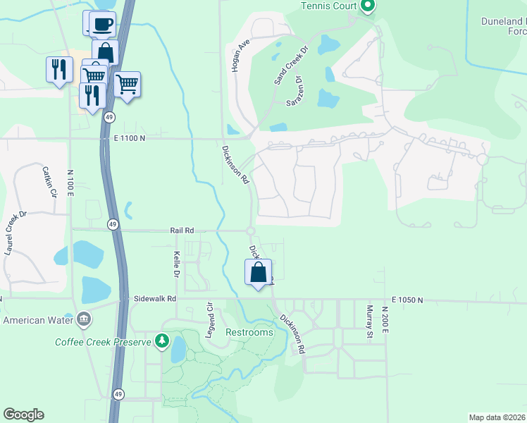 map of restaurants, bars, coffee shops, grocery stores, and more near Kilarney Road in Chesterton