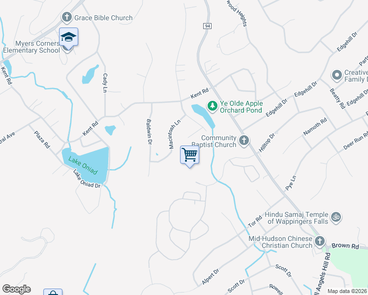 map of restaurants, bars, coffee shops, grocery stores, and more near 11 Crabapple Court in Wappingers Falls