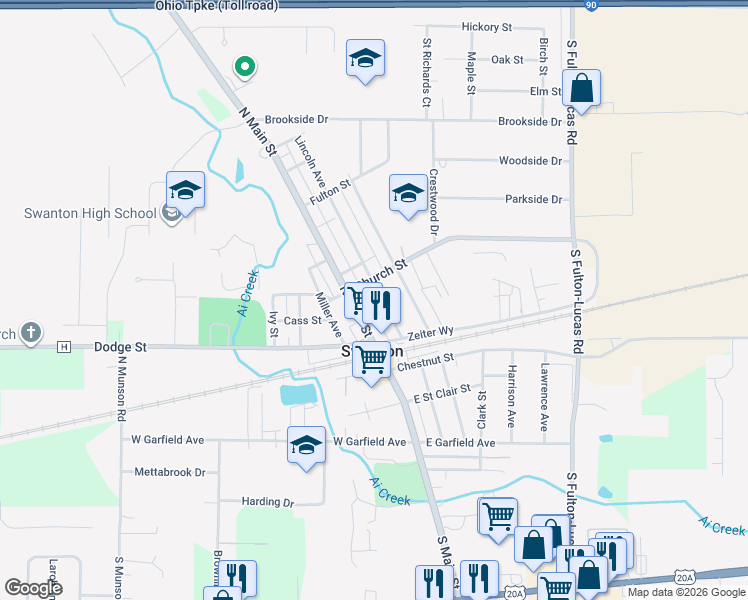 map of restaurants, bars, coffee shops, grocery stores, and more near 100-198 Lincoln Ave in Swanton