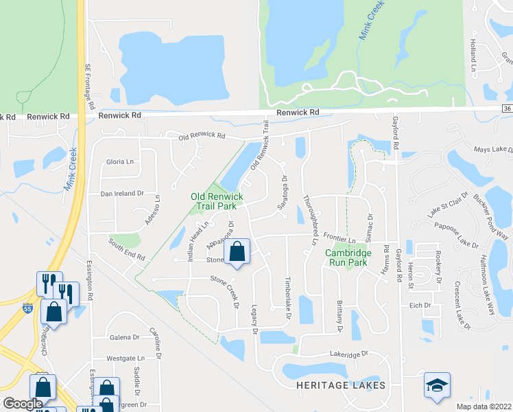 map of restaurants, bars, coffee shops, grocery stores, and more near 3754 Indian Head Lane in Joliet