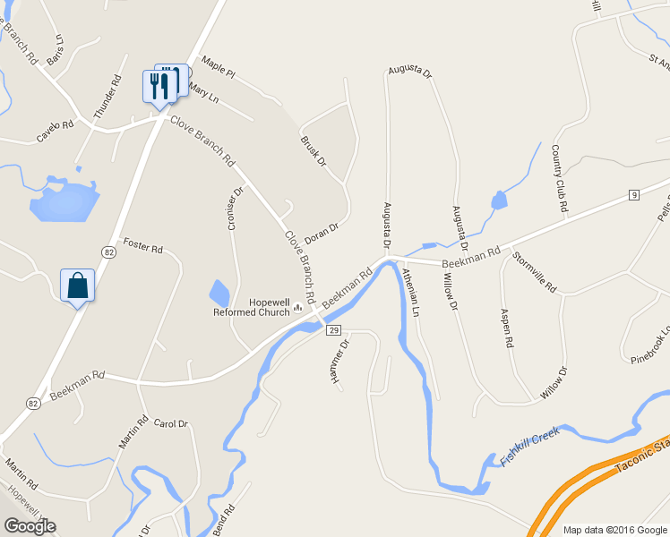 map of restaurants, bars, coffee shops, grocery stores, and more near 171 Beekman Road in Hopewell Junction