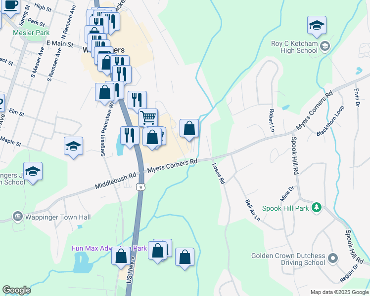 map of restaurants, bars, coffee shops, grocery stores, and more near 6-20 Marshall Road in Wappingers Falls