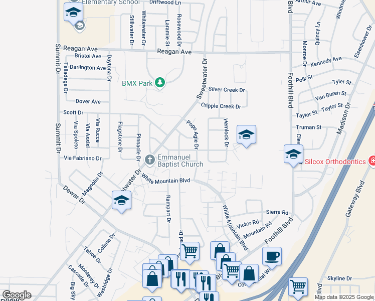 map of restaurants, bars, coffee shops, grocery stores, and more near Cache Valley Drive in Rock Springs