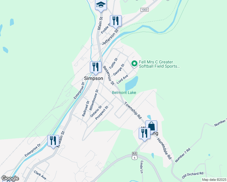 map of restaurants, bars, coffee shops, grocery stores, and more near 124 Morse Avenue in Simpson