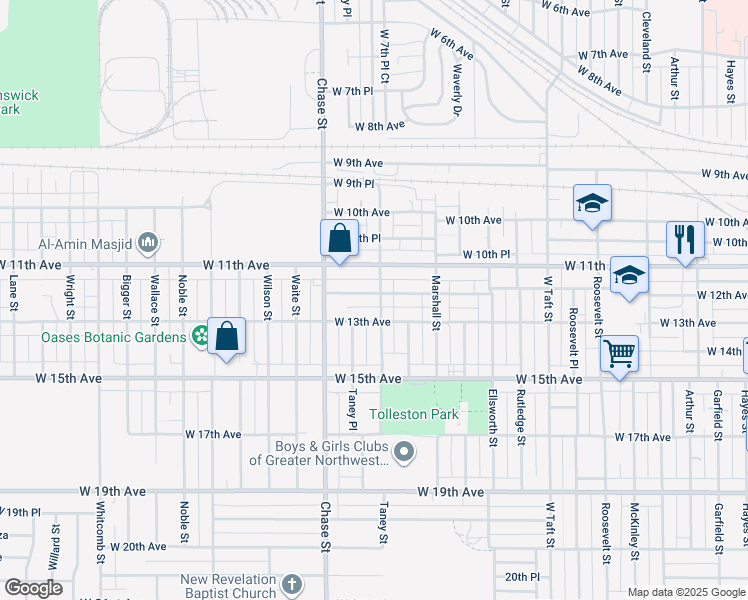 map of restaurants, bars, coffee shops, grocery stores, and more near 2905 West 12th Avenue in Gary