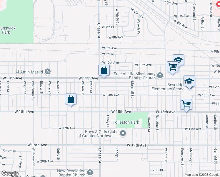 map of restaurants, bars, coffee shops, grocery stores, and more near 2933 West 12th Avenue in Gary