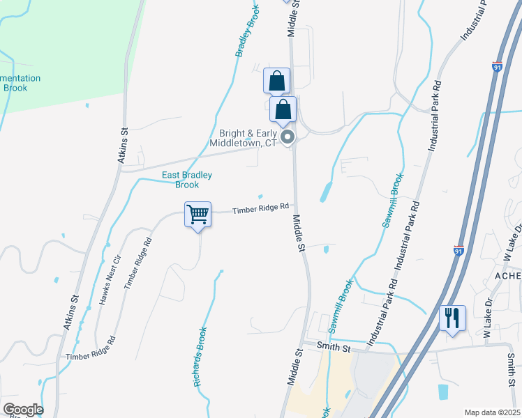 map of restaurants, bars, coffee shops, grocery stores, and more near 425 Timber Ridge Road in Middletown