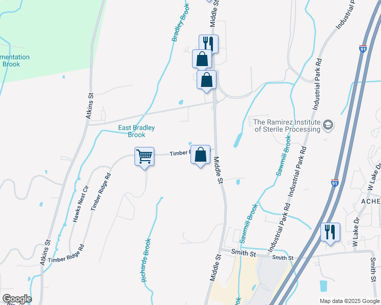 map of restaurants, bars, coffee shops, grocery stores, and more near 425 Timber Ridge Road in Middletown