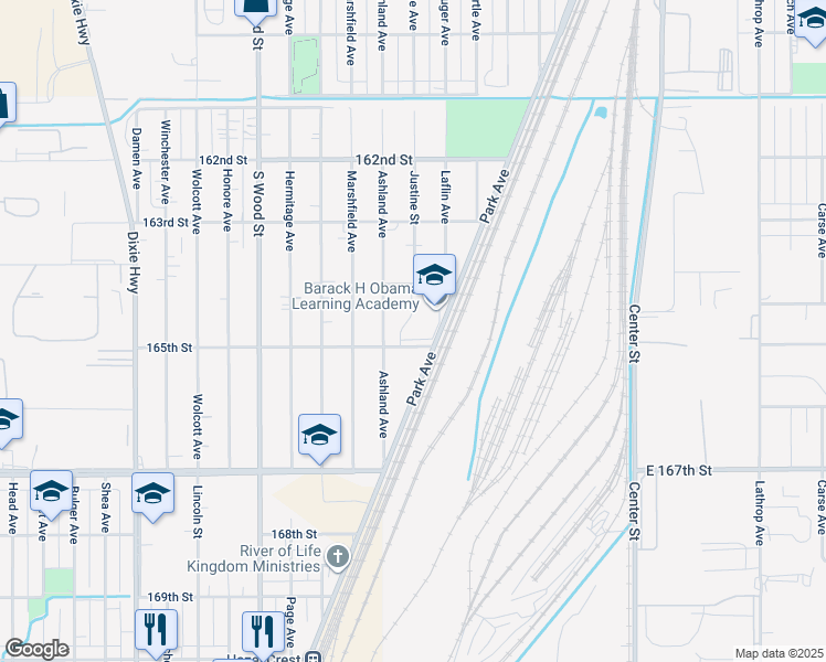 map of restaurants, bars, coffee shops, grocery stores, and more near 16500 Park Avenue in Markham