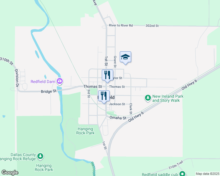 map of restaurants, bars, coffee shops, grocery stores, and more near 1214 Thomas Street in Redfield