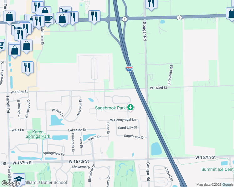 map of restaurants, bars, coffee shops, grocery stores, and more near 16146 West Coneflower Drive in Lockport