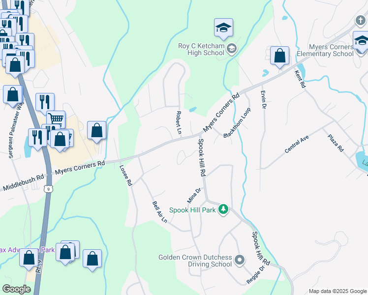 map of restaurants, bars, coffee shops, grocery stores, and more near 63 Hamlet Ct in Wappingers Falls