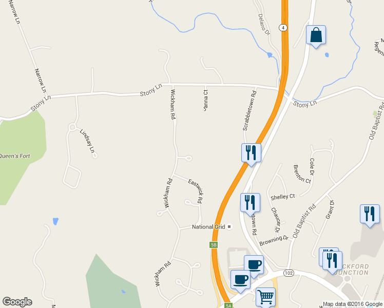 map of restaurants, bars, coffee shops, grocery stores, and more near 28 Queensfort Way in North Kingstown