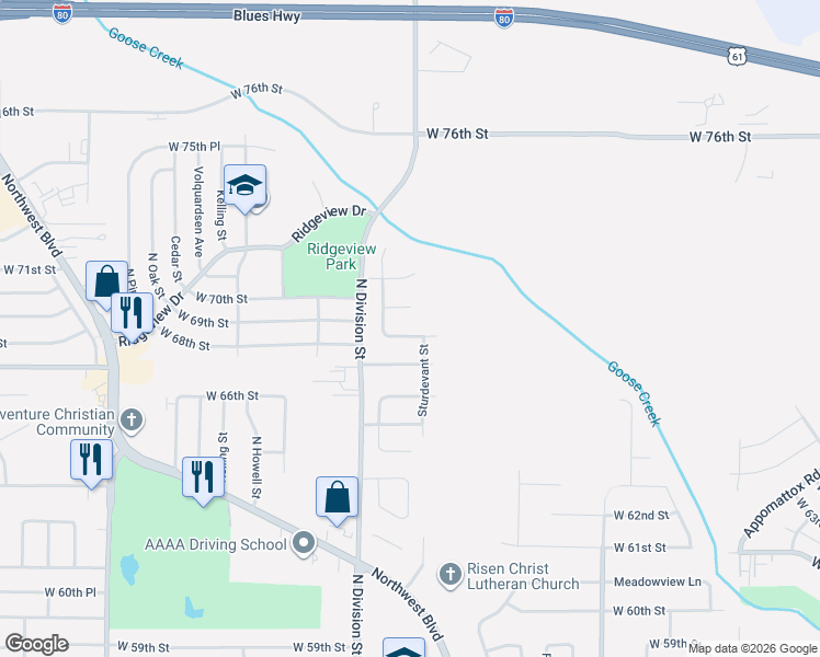 map of restaurants, bars, coffee shops, grocery stores, and more near 1618 West 68th Street in Davenport