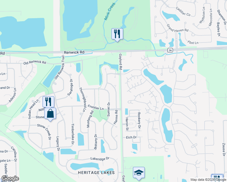 map of restaurants, bars, coffee shops, grocery stores, and more near 3721 Harms Road in Joliet